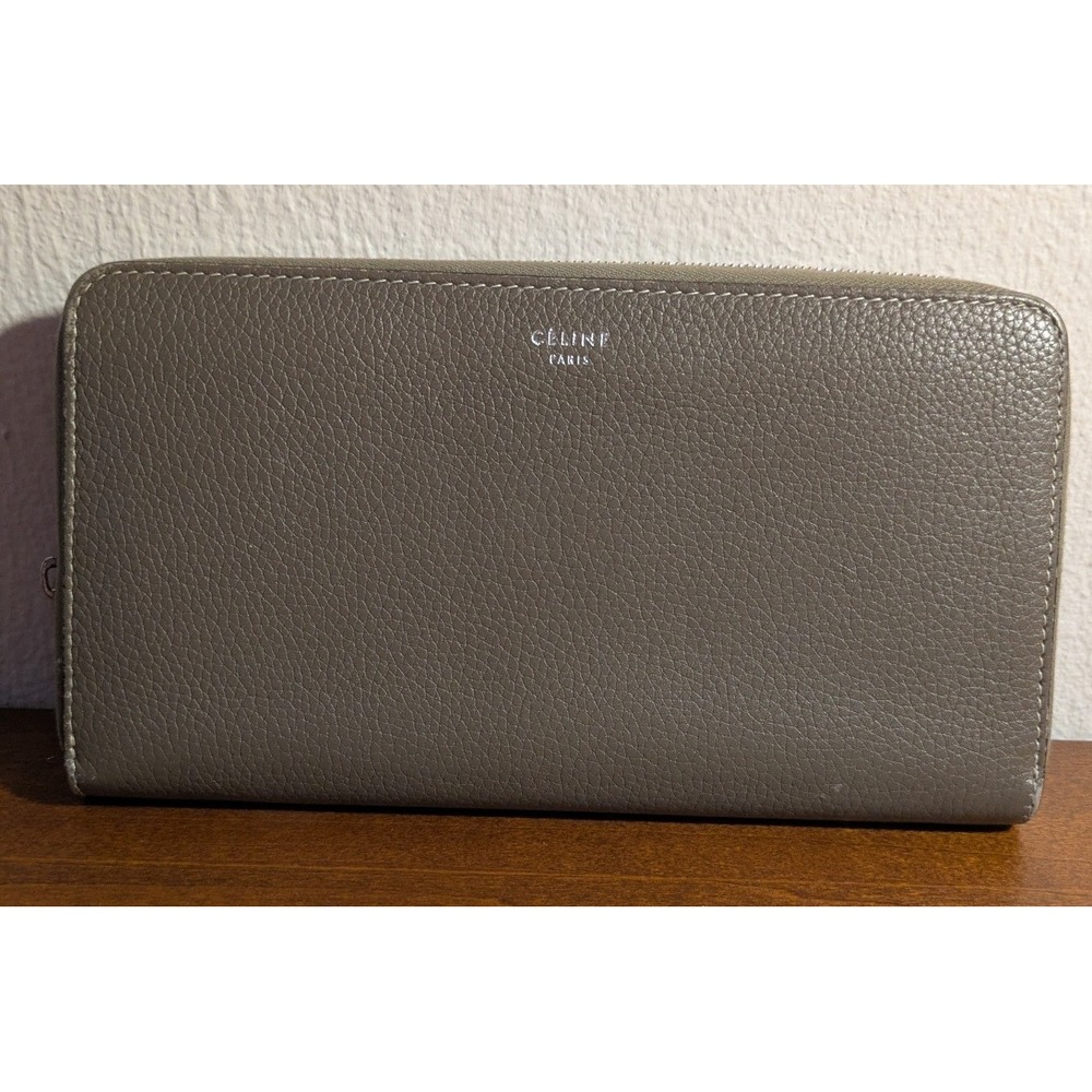 Celine Large Zipped Wallet Souris Grey Drummed Calfskin Yellow Interior